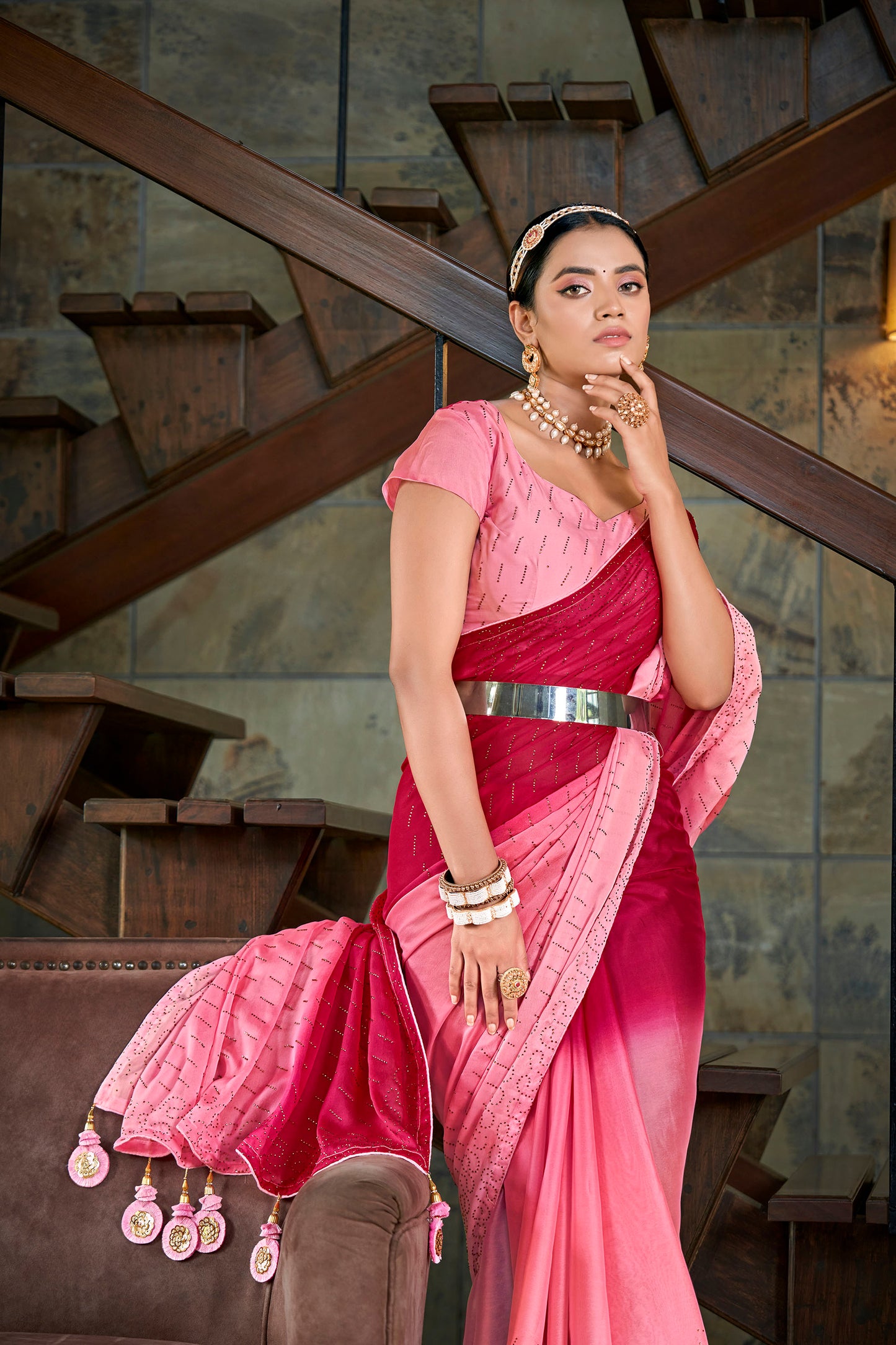 Light Pink Color Rangoli Silk Swarovski Saree