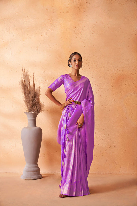 Dark Purple Gold Zari Kanjeevaram Silk Saree