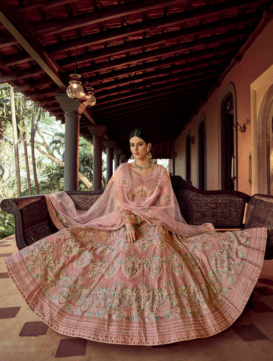 Peach Georgette Soft Net Lehenga Set