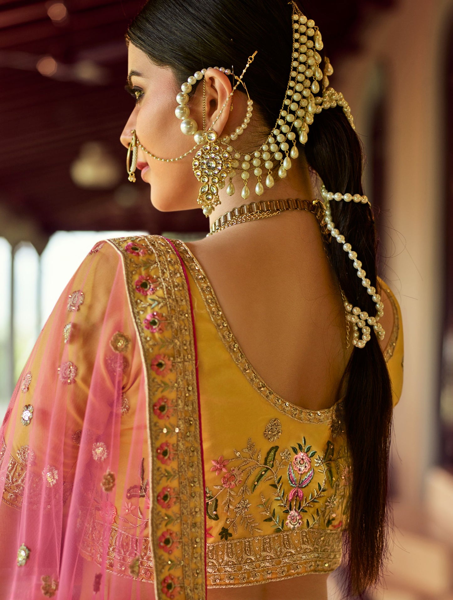 Mustard Organza Bridal Wear Lehenga Set