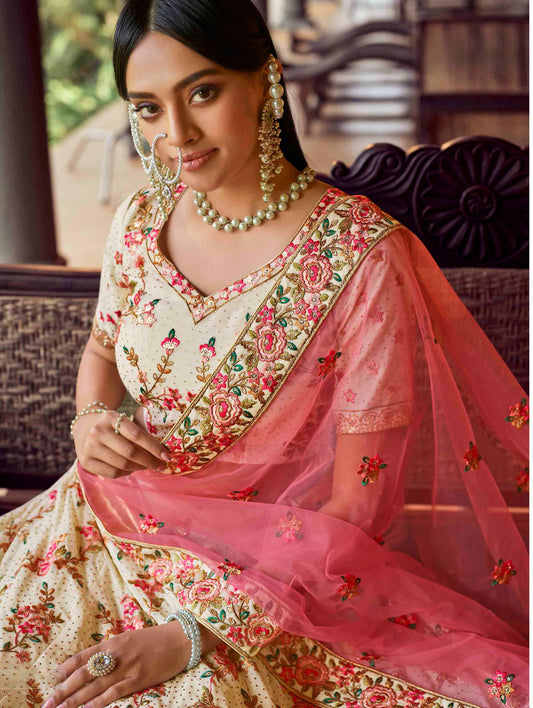 Off White Georgette Lehenga Set for Sangeet 5704a