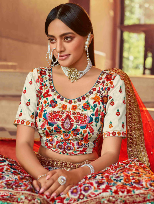 Off White Art Silk Lehenga Set