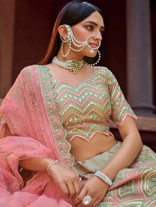 Green Organza Lehenga Set for Mehendi 5706