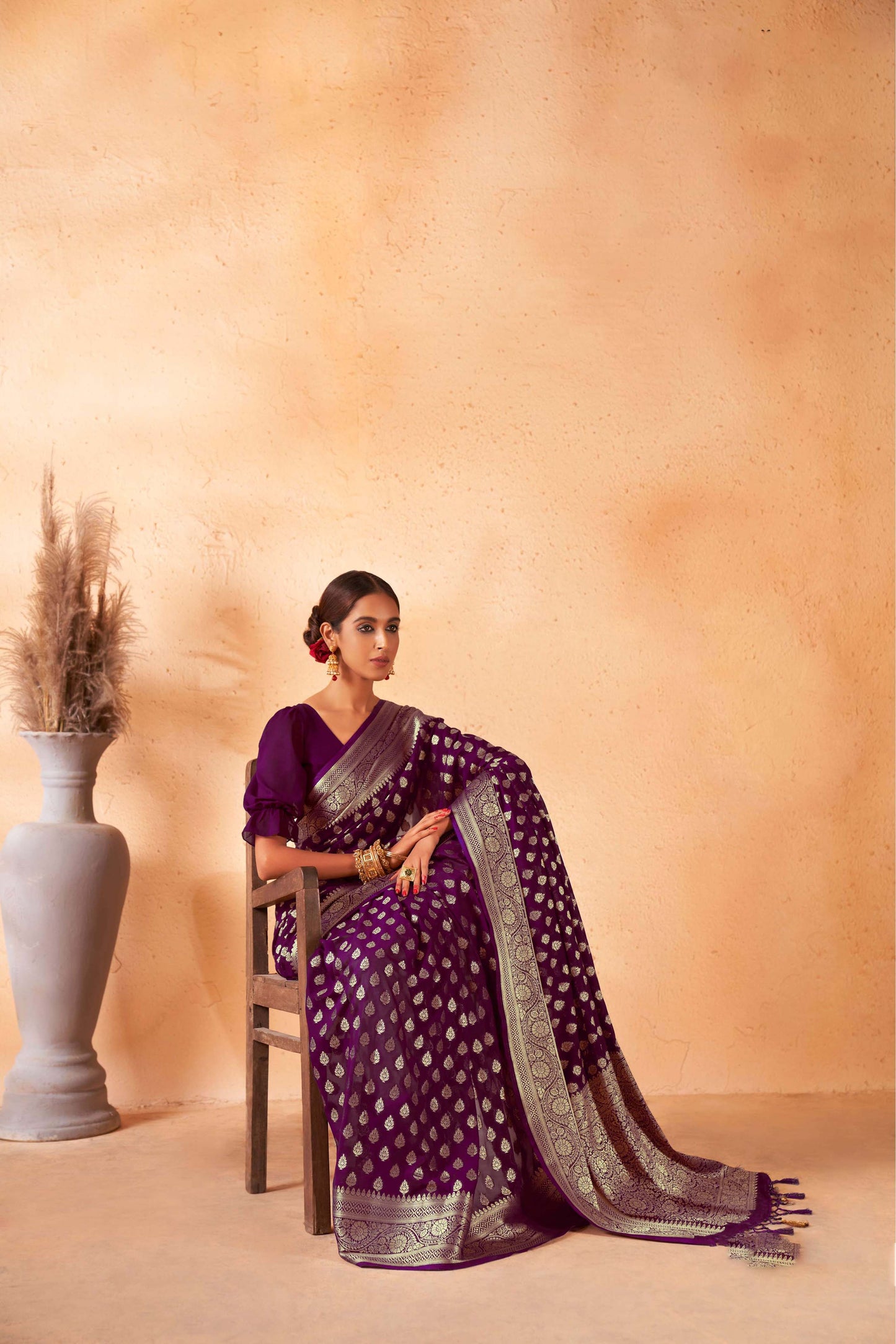 Purple Gold Zari Georgette Viscose Saree