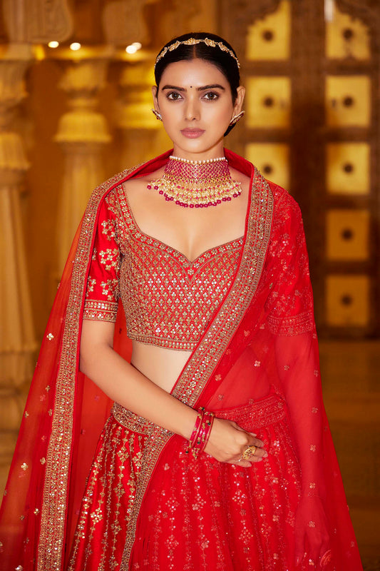 Red Bridal Wear Silk Lehenga Choli for Wedding