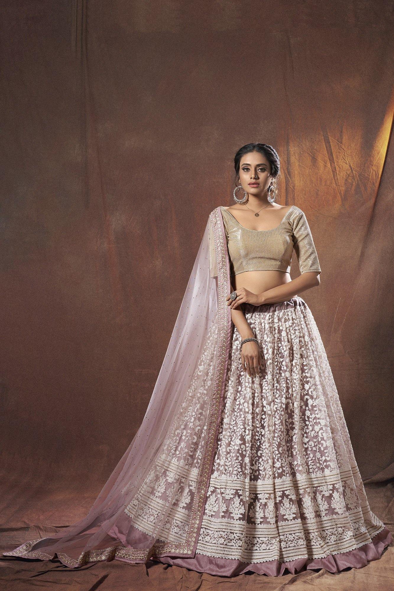 Lilac Heavy Embroidered Bridal Lehenga Choli- - Glamou al