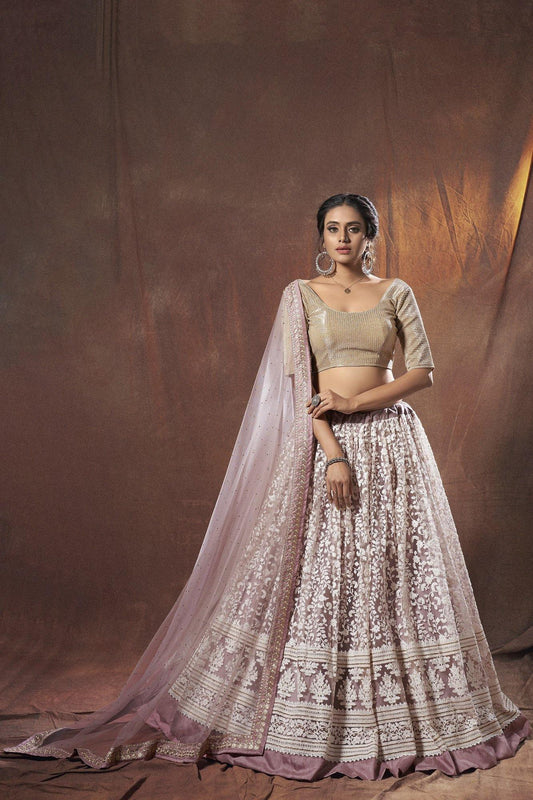 Lilac Heavy Embroidered Bridal Lehenga Choli- - Glamou al