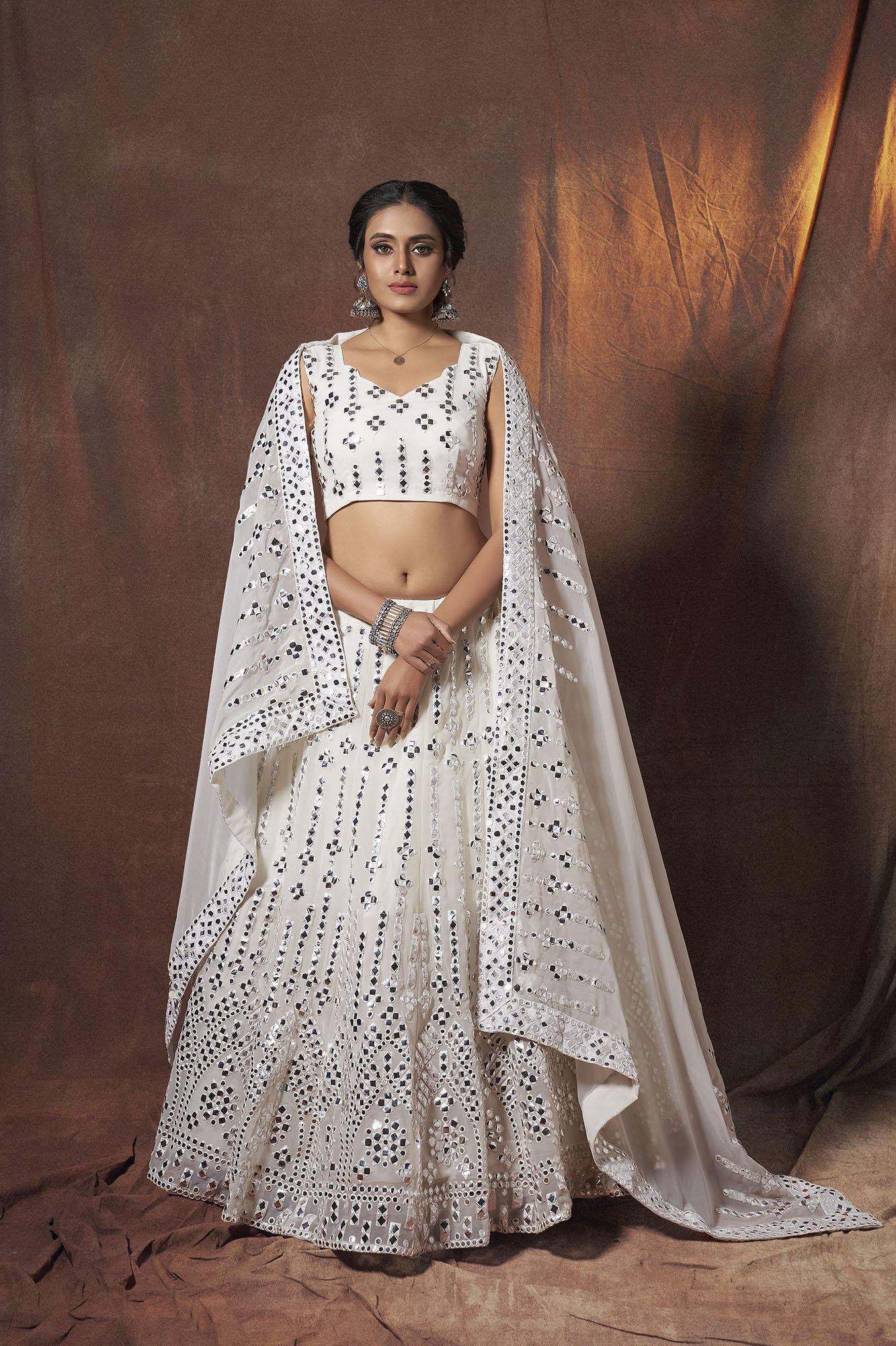 White Georgette Lehenga for Bridesmaid 6311