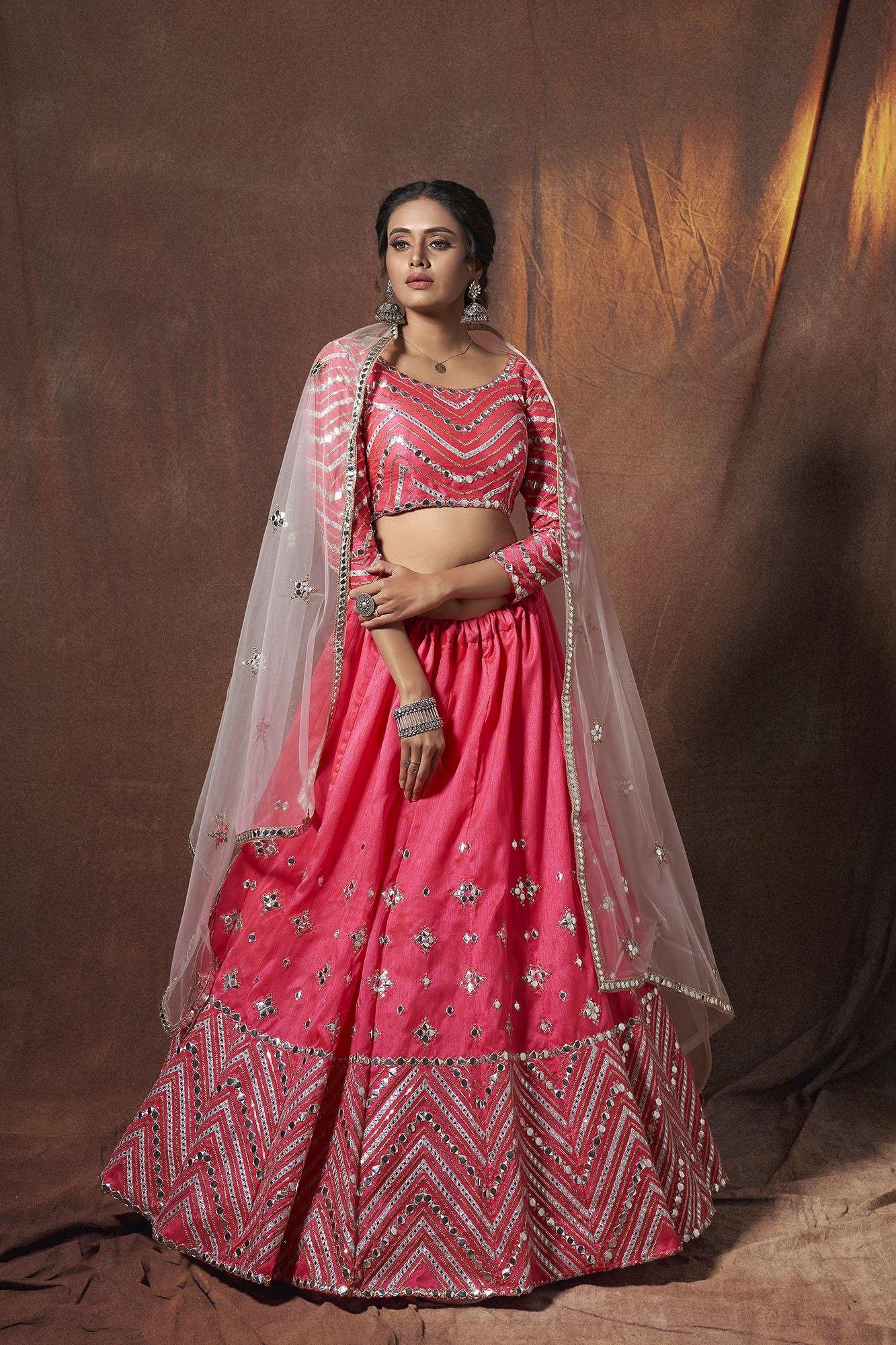 Neon Pink Lehenga with Soft Net White Dupatta