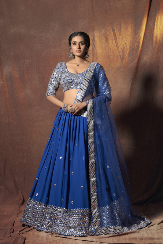 Blue Georgette Lehenga with Soft Net Dupatta