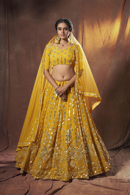 Yellow Georgette Lehenga with Soft Net Dupatta