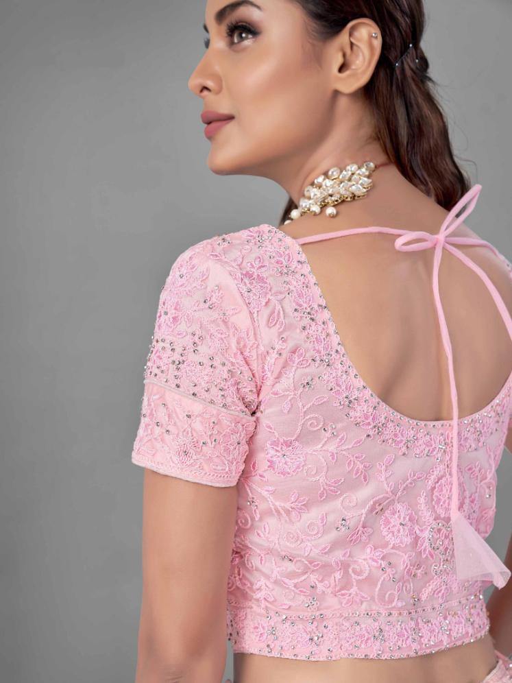 Pink Soft Net Bridal Wear Lehenga Set - Glamou al