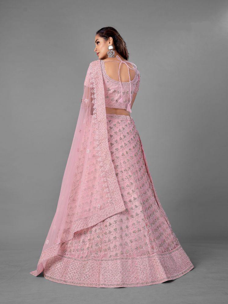 Pink Dori Work Net Bridal Wear Lehenga Set - - Glamou al