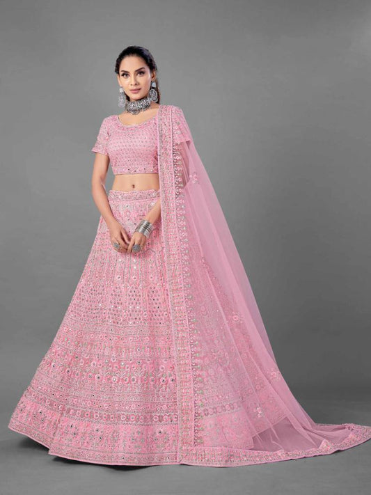 Pink Net Lehenga Set - Glamou al
