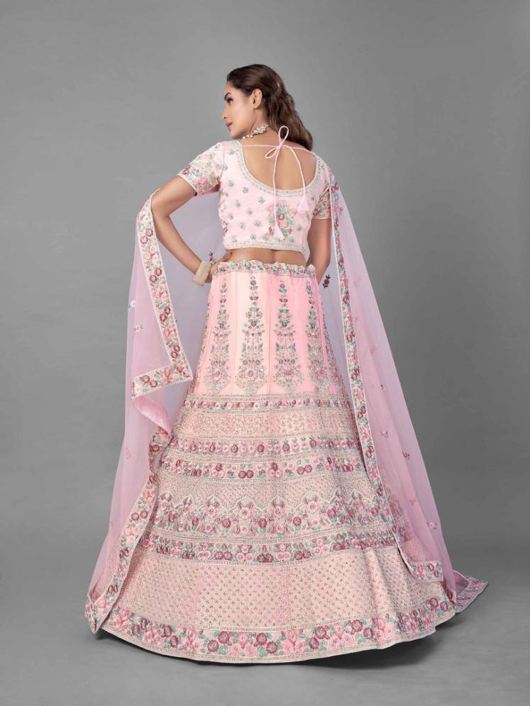Pink Net Bridal Wear Lehenga Set - - Glamou al