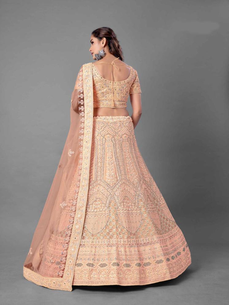 Peach Soft Net Lehenga Set - - Glamou al