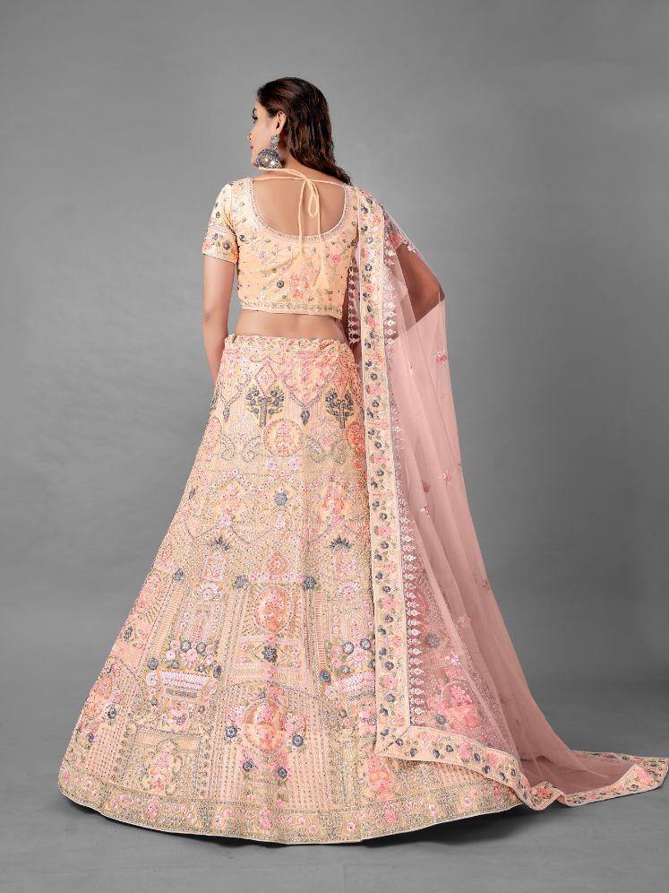 Peach Dori Work Net Lehenga Set - - Glamou al