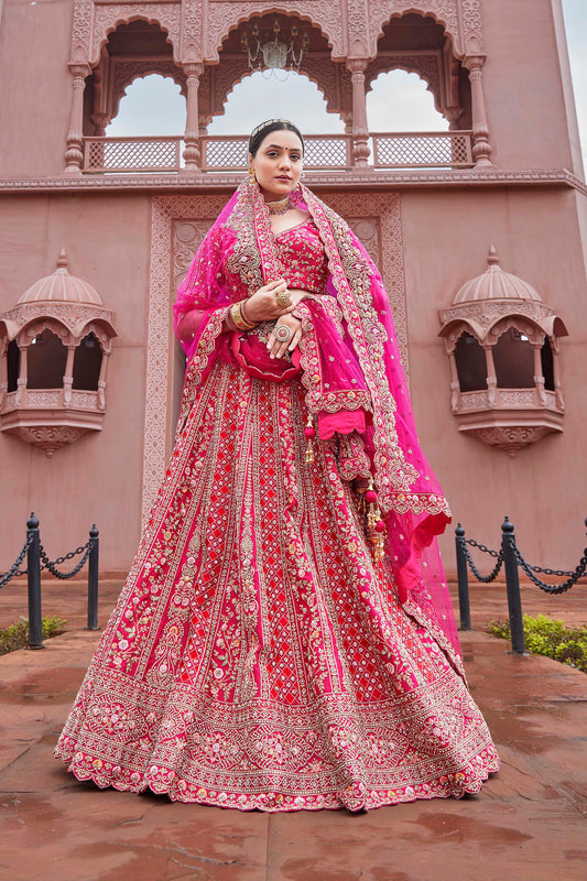 Pink Heavy Embroidered Silk Lehenga