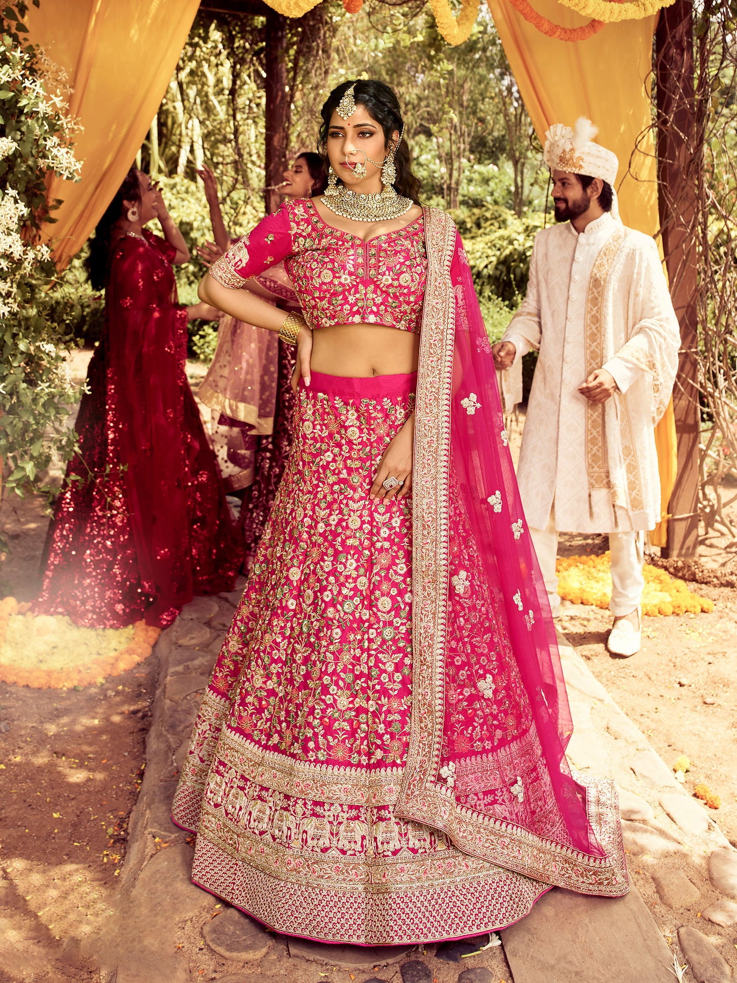 Pink Raw Silk Zari Embroidery Lehenga