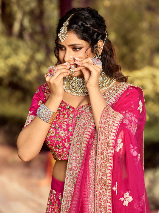 Pink Raw Silk Zari Embroidery Lehenga