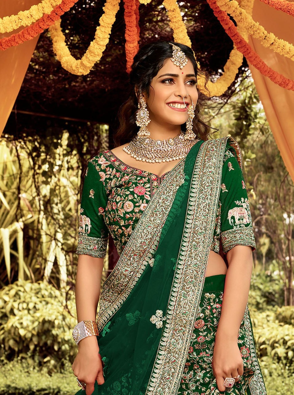 Green Color Art Silk Bridal Lehenga Choli