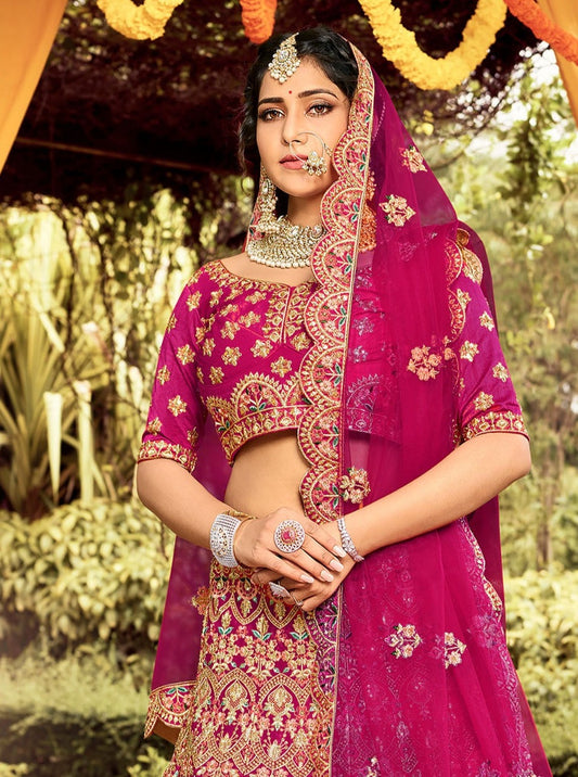 Dark Pink Art Silk Bridal Lehenga Choli
