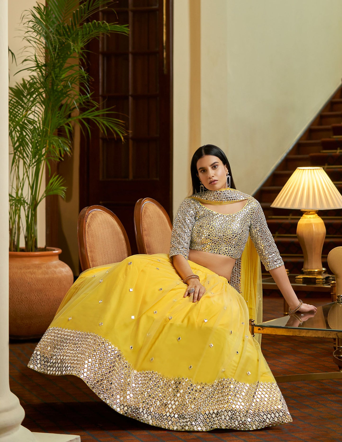 Yellow Soft Net Lehenga Set for Haldi 7306a