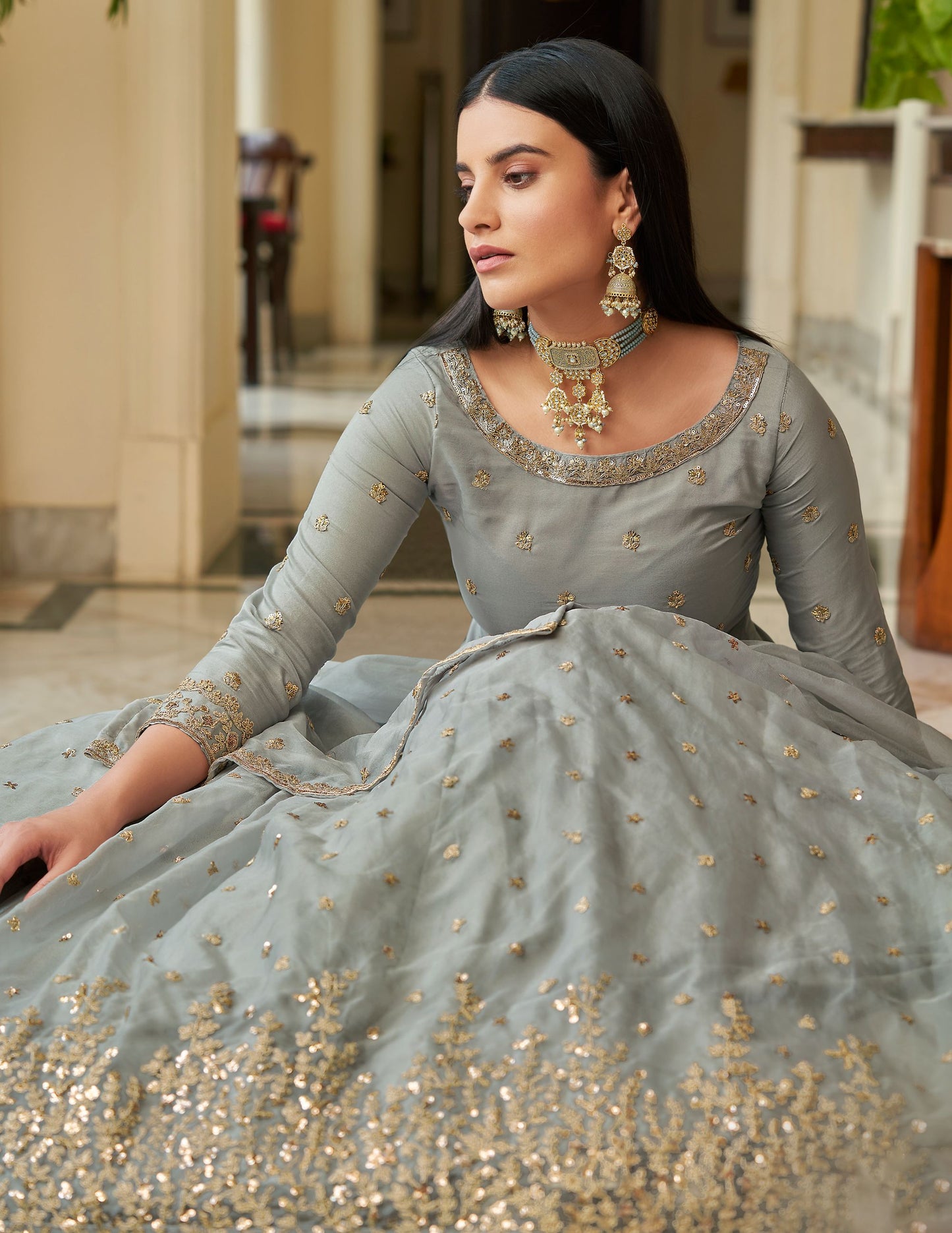 Grey Organza Lehenga with Soft net Dupatta
