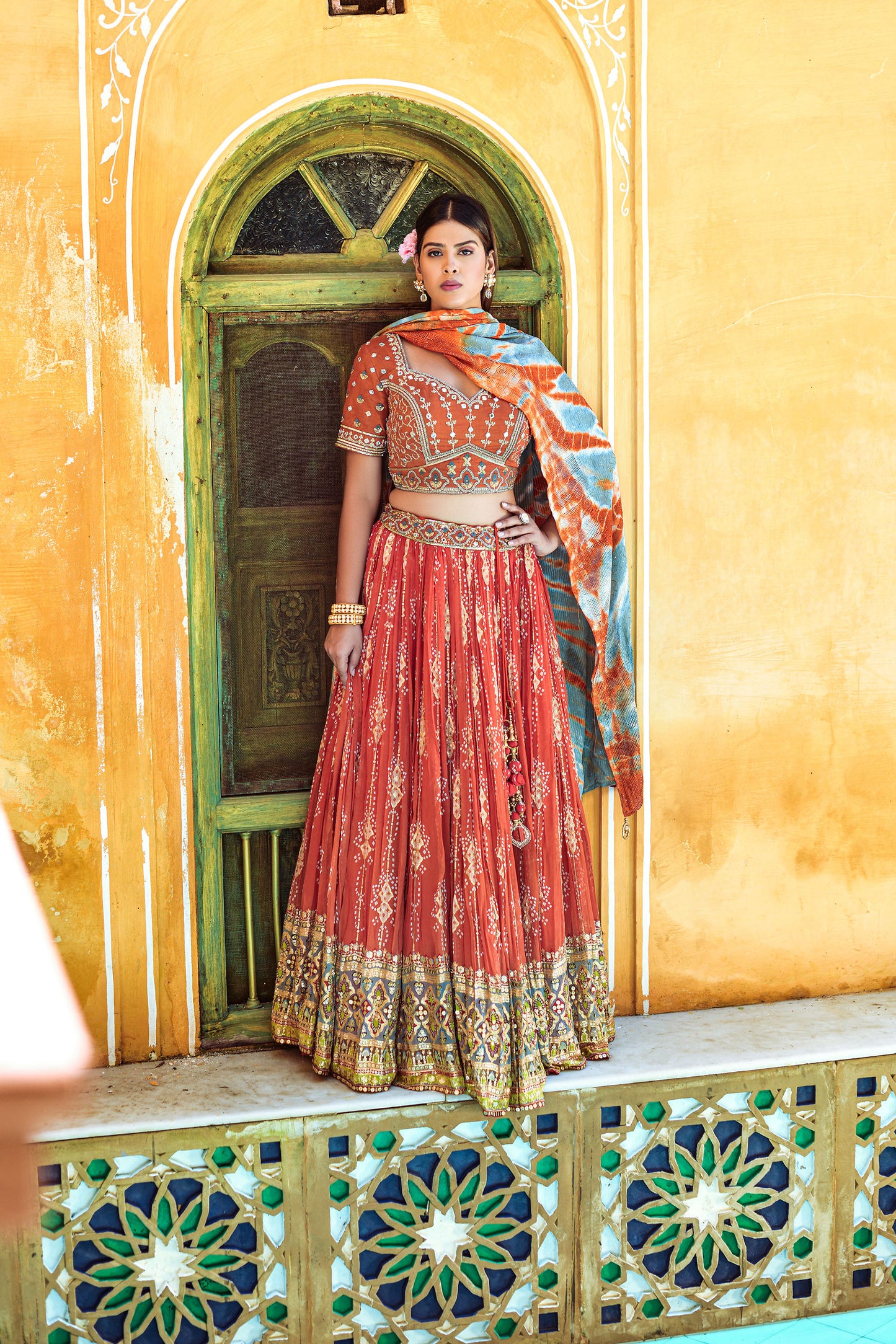Orange Printed Lehenga Choli for Wedding Guest AV77307