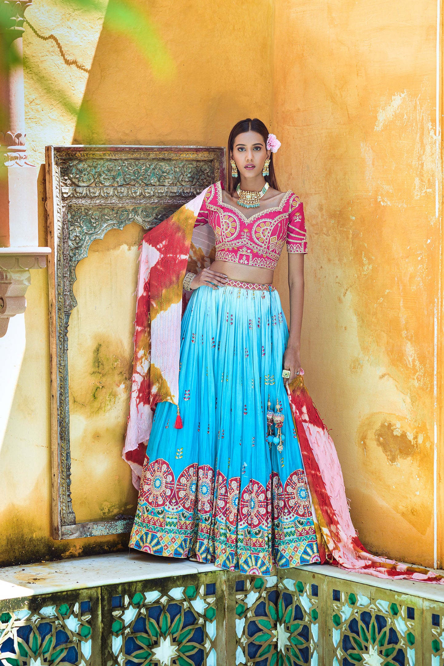 Blue Viscose Digital Printed Lehenga Choli