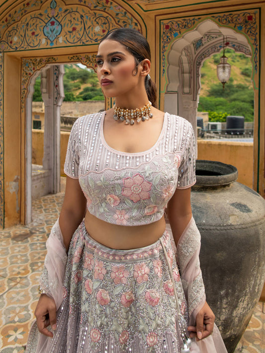Light Purple Net Embroidery Lehenga for Sangeet AN77318