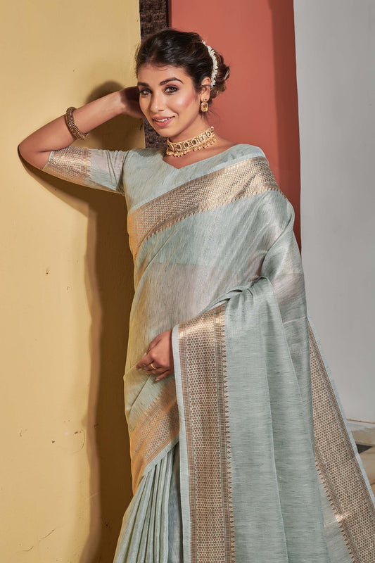 Pastel Green Zari Woven Maheshwari Silk Saree