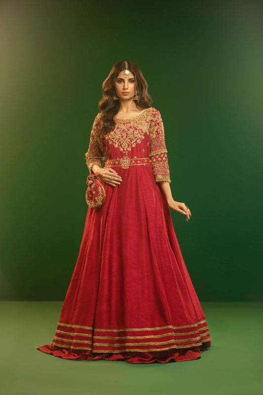 Maroon Color Pakistani Partywear Gown for Bridesmaid