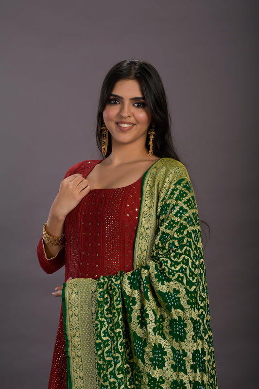 Maroon Anarkali Chanderi Silk with Chikankari work