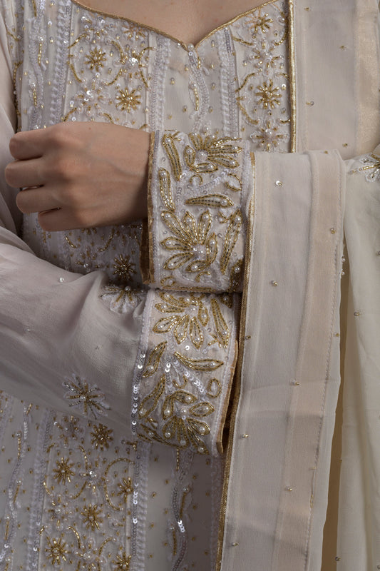 Cream And Gold Magic Color Georgette Anarkali