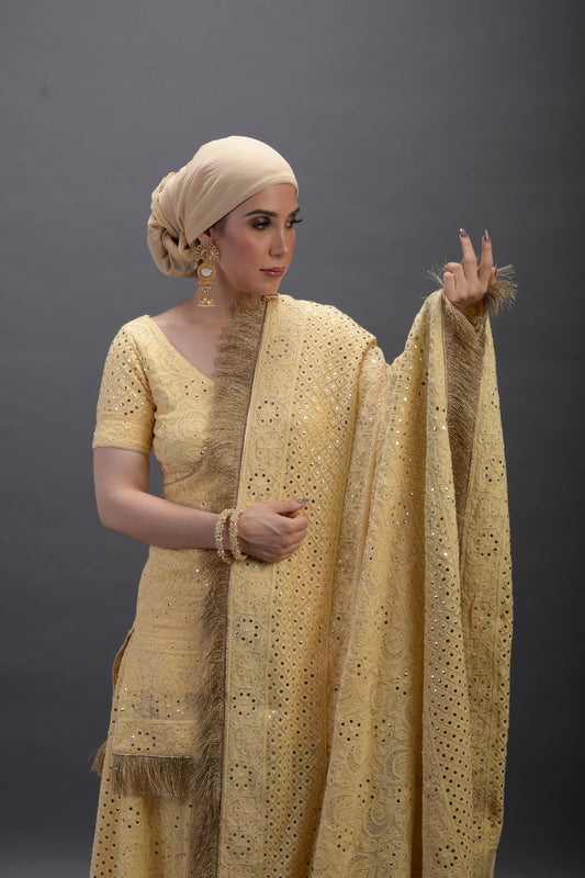 Yellow Chikankari Lehenga for Wedding Guest RD/2022/L603