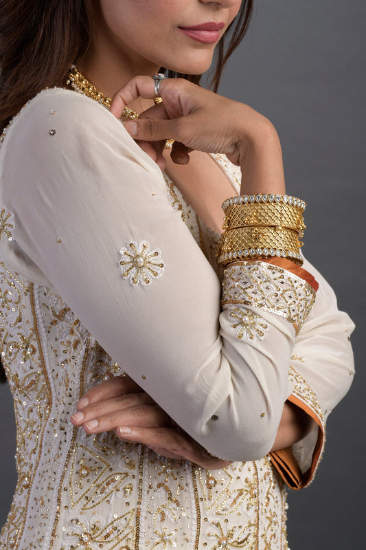 White Color Thread Embroidery Georgette Anarkali