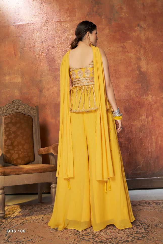 Yellow Color Georgette Embroidered Palazzo Suit