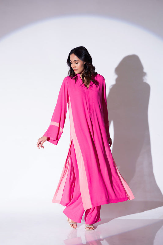 Dark Pink Color Crepe Kurta Set