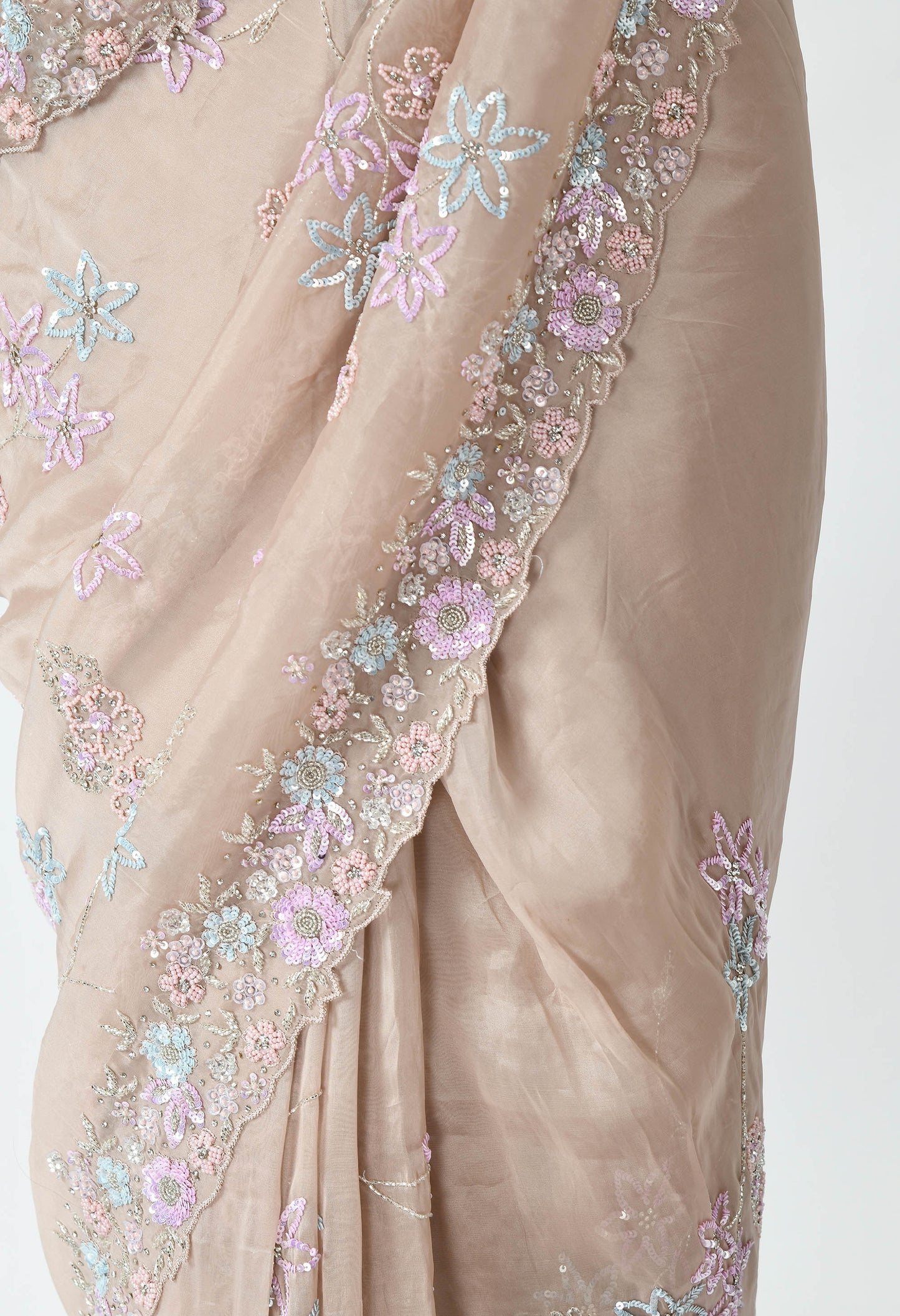 Beige Hand embroidered Floral Organza Special Designer Saree