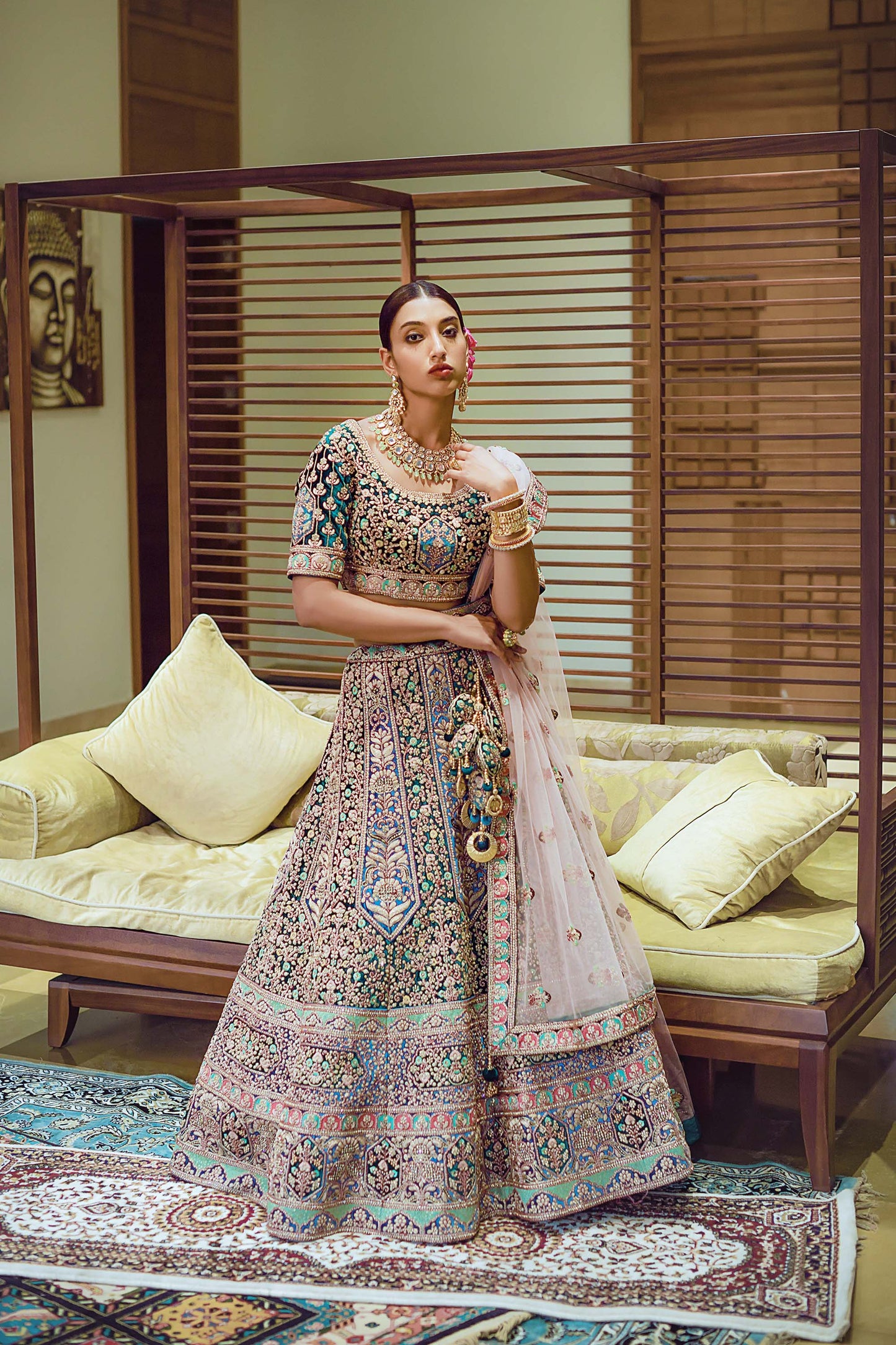 Alluring Green Embroidered Bridal Lehenga