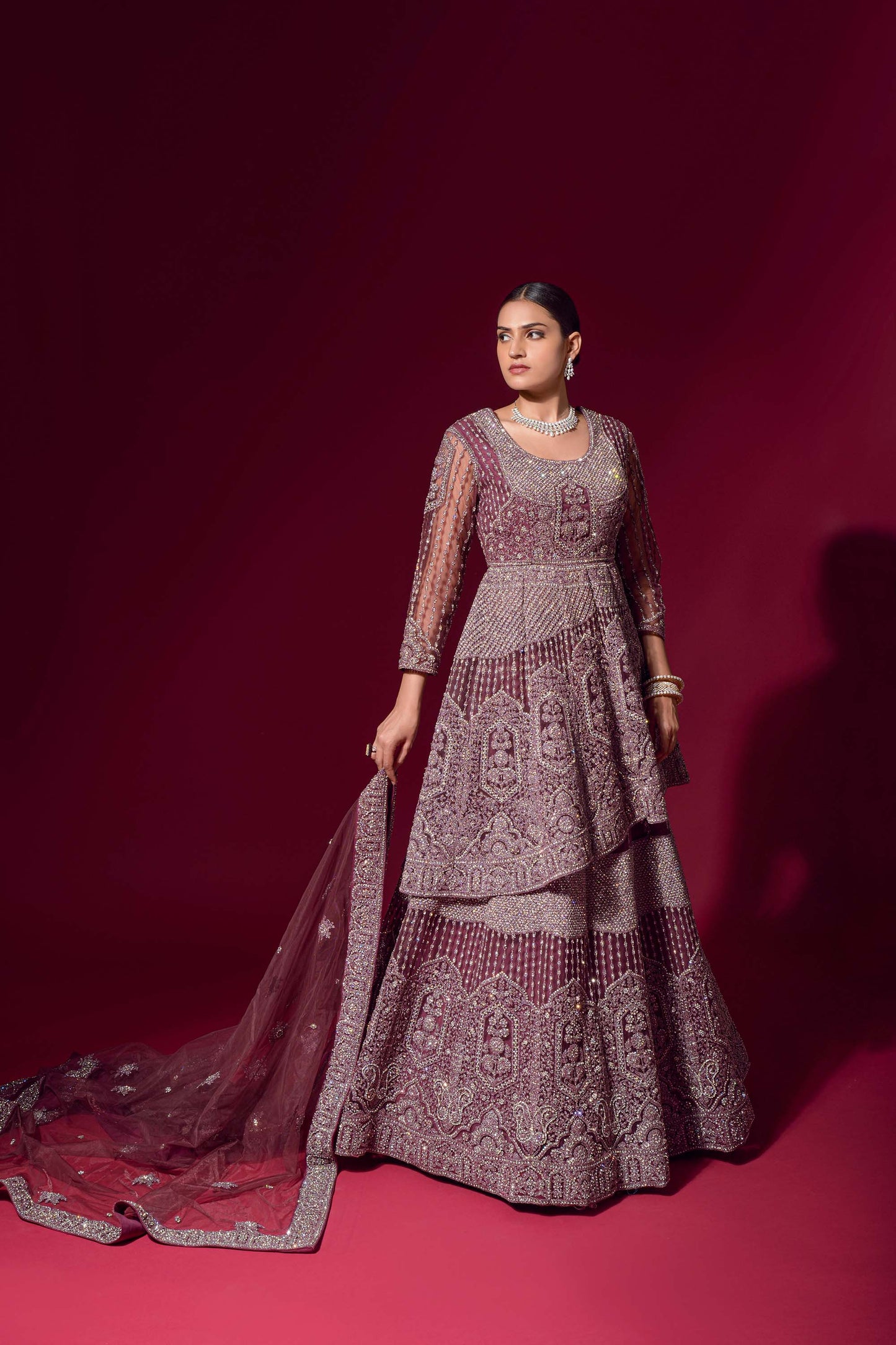 Classy Purple Embroidered Peplum Jacket Lehenga