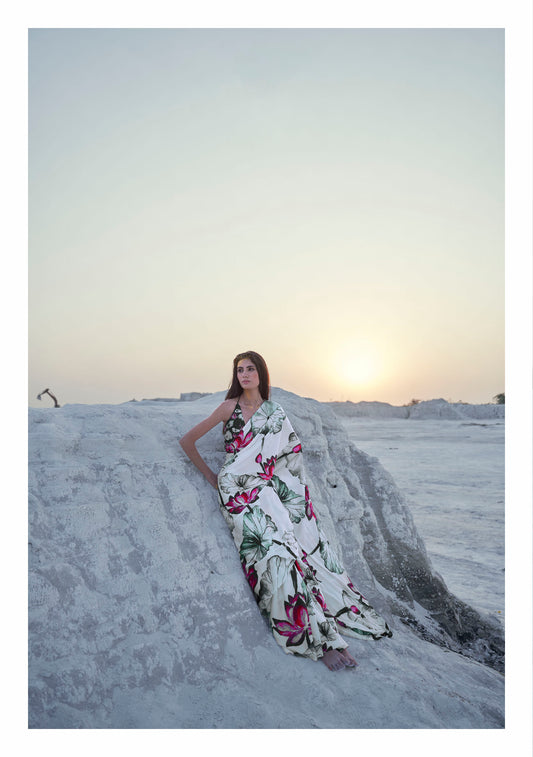 White Soft Silk Digital Printed Saree