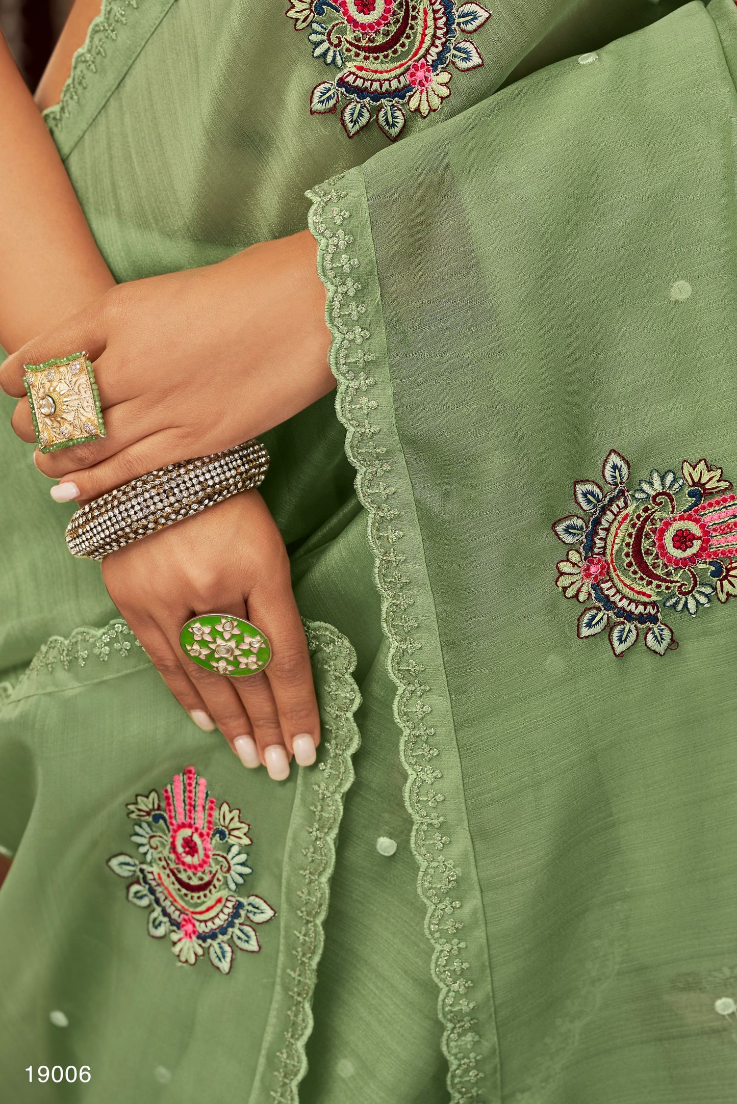 Green Color Sequins Embroidery Organza Saree for Mehendi