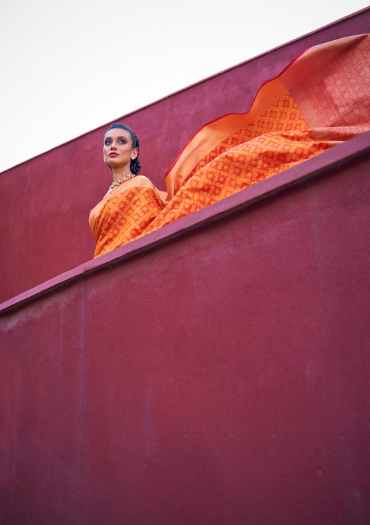 Orange Patola Zari Woven Silk Saree