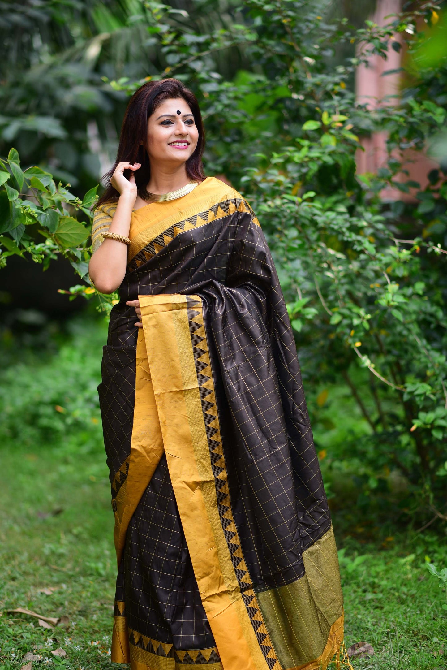 Coffee Colored Zari Woven Raw Silk Saree
