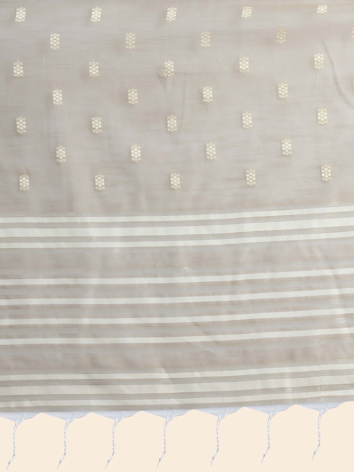 Beige Chikankari Woven Lucknowi Cotton Saree