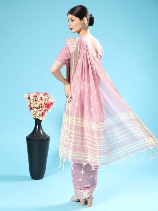 Purple Chikankari Woven Lucknowi Cotton Saree