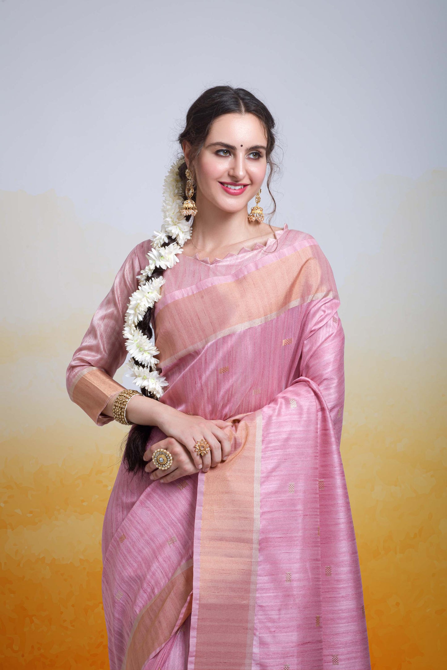 Butti Baby Pink Zari Woven Cotton Silk Saree