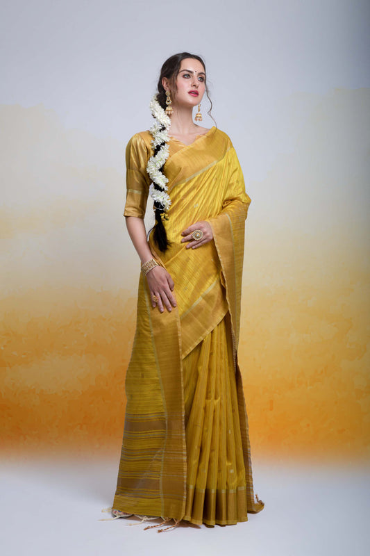 Butti Mustard Zari Woven Cotton Silk Saree